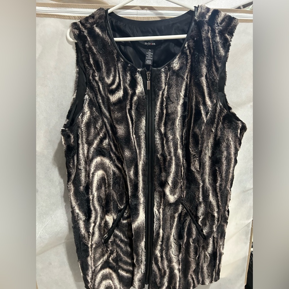 Style & Co. Faux Fur Vest in Black, Gray and a Creamy White